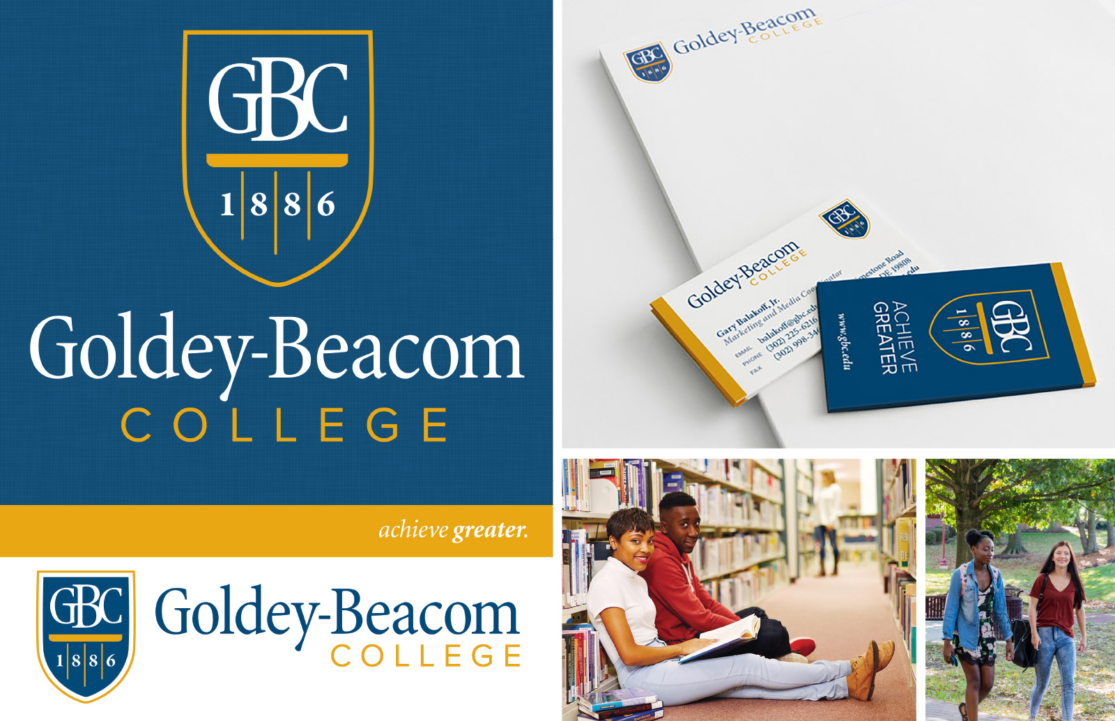 Goldey-Beacom College logo, stationary, and photography