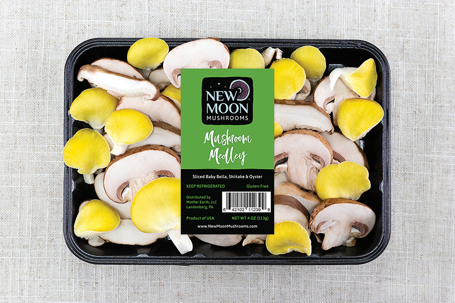 New Moon Mushrooms mushroom medley label design