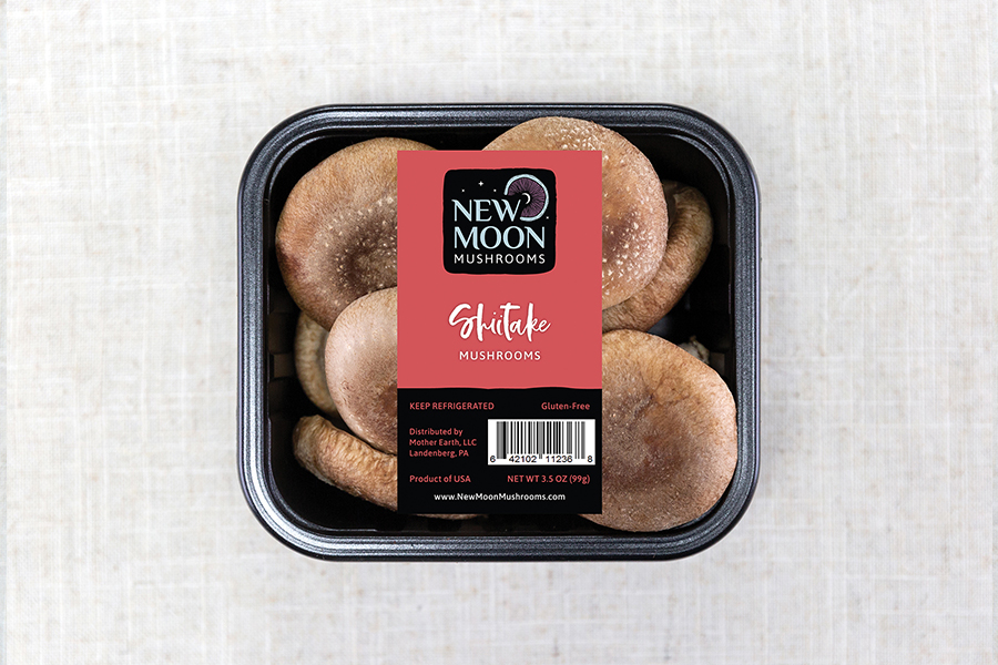 New Moon Mushrooms shiitake label design
