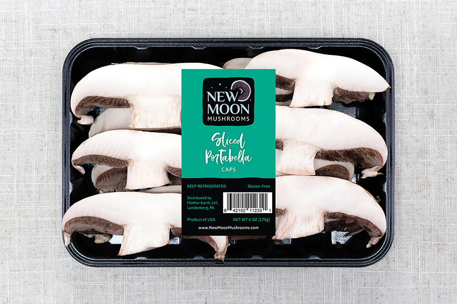 New Moon Mushrooms sliced portabella label design