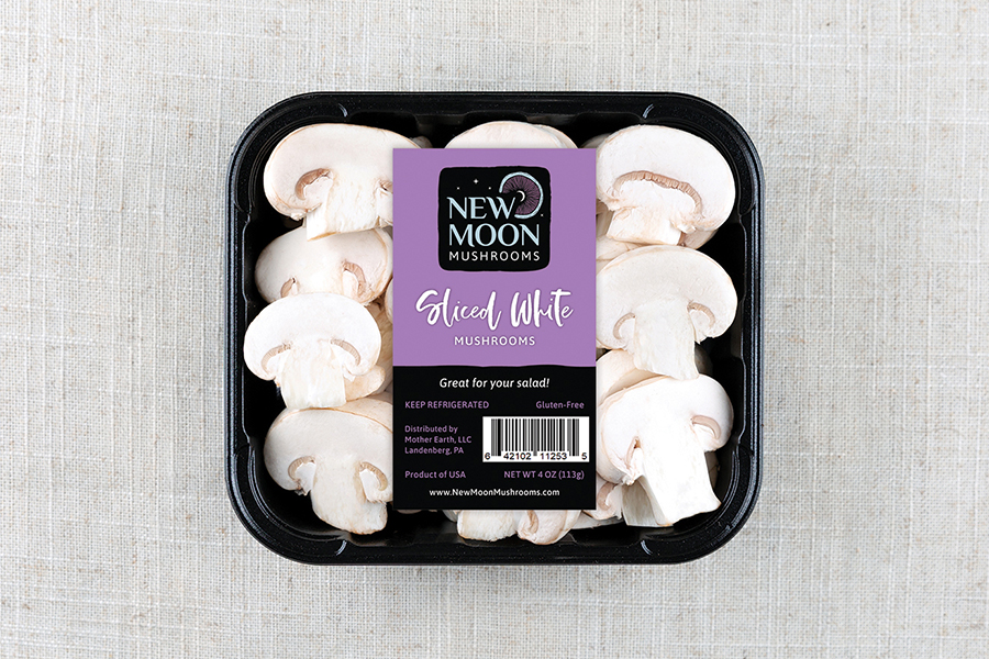 New Moon Mushrooms sliced white label design
